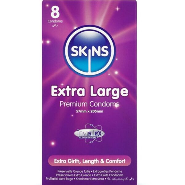 Imagen del artículo erótico SKINS - TAMAÑO XL PRESERVATIVOS PREMIUM PACK 8 de SKINS en la sección PRESERVATIVOS |Todas las tallas|Tamaño XL (Grandes) de Millenial Sexshop.