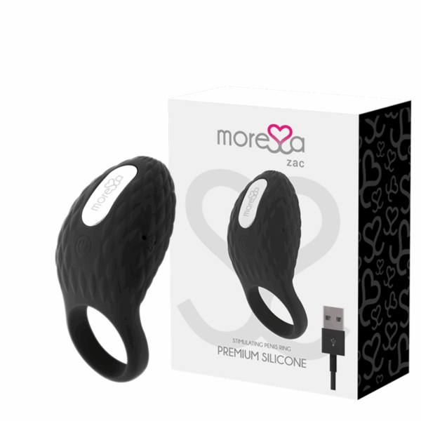Imagen del artículo erótico MORESSA ZAC ANILLO VIBRADOR RECARGABLE PREMIUM de MORESSA en la sección JUGUETES BIENESTAR |Juguetes para Hombres|Accesorios para el pene|Anillos Pene|Anillos con Vibración de Millenial Sexshop.