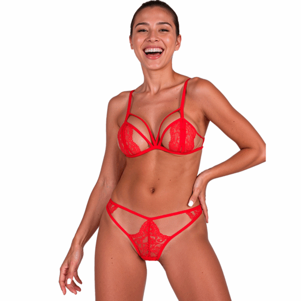 Imagen del artículo erótico PASSION - ANUVERA SET SUJETADOR + TANGA ROJO L/XL de PASSION WOMAN SETS en la sección MODA & LENCERÍA|Lencería Mujer|Lencería Sexy|Sujetador y parte inferior de Millenial Sexshop.