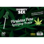 Imagen del artículo erótico DIABLO GOLOSO - 50 PIRULETAS PENE AROMA CANNABIS de DIABLO GOLOSO en la sección ARTÍCULOS VARIOS|Dulces|Golosinas Divertidas con Alcohol de Millenial Sexshop.