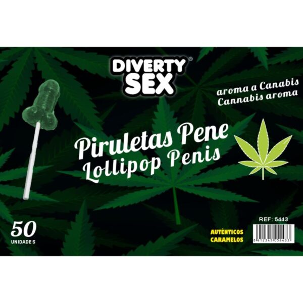 Imagen del artículo erótico DIABLO GOLOSO - 50 PIRULETAS PENE AROMA CANNABIS de DIABLO GOLOSO en la sección ARTÍCULOS VARIOS|Dulces|Golosinas Divertidas con Alcohol de Millenial Sexshop.