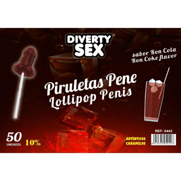 Imagen del artículo erótico DIABLO GOLOSO - 50 PIRULETAS PENE RON COLA 10% ALCOHOL de DIABLO GOLOSO en la sección ARTÍCULOS VARIOS|Dulces|Golosinas Divertidas con Alcohol de Millenial Sexshop.