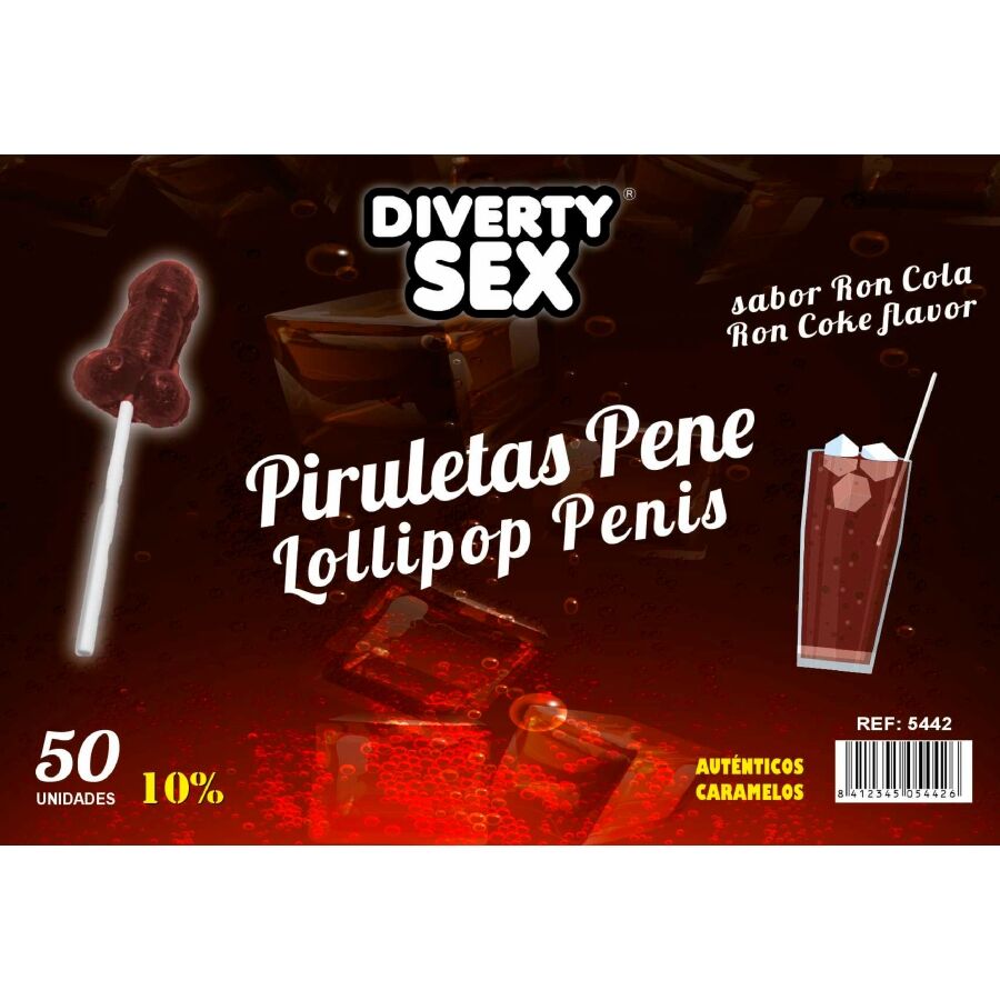 Imagen del artículo erótico DIABLO GOLOSO - 50 PIRULETAS PENE RON COLA 10% ALCOHOL de DIABLO GOLOSO en la sección ARTÍCULOS VARIOS|Dulces|Golosinas Divertidas con Alcohol de Millenial Sexshop.