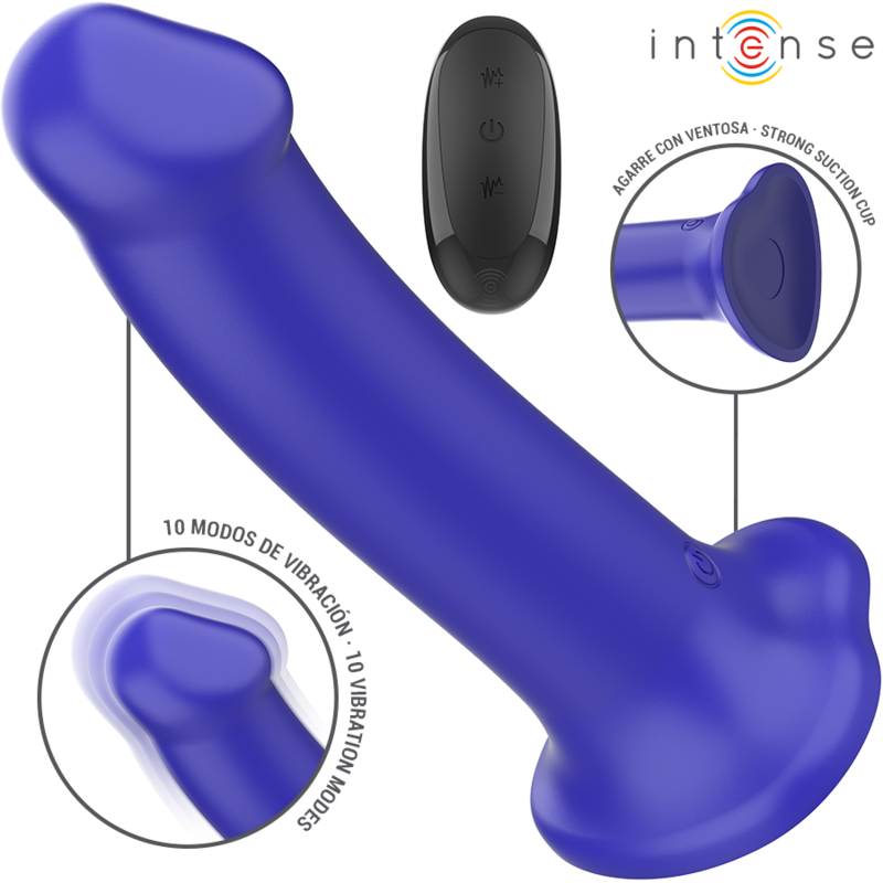 Imagen del artículo erótico INTENSE - VICTORIA VIBRADOR CON VENTOSA 10 VIBRACIONES AZUL OSCURO CONTROL REMOTO de INTENSE FUN en la sección JUGUETES BIENESTAR |Vibradores|Vibradores control remoto de Millenial Sexshop.