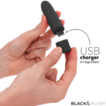 BLACK & SILVER - GERI BALA VIBRADORA RECARGABLE POR USB 8 VIBRACIONES NEGRO 10 X 2.2 CM - Imagen 4