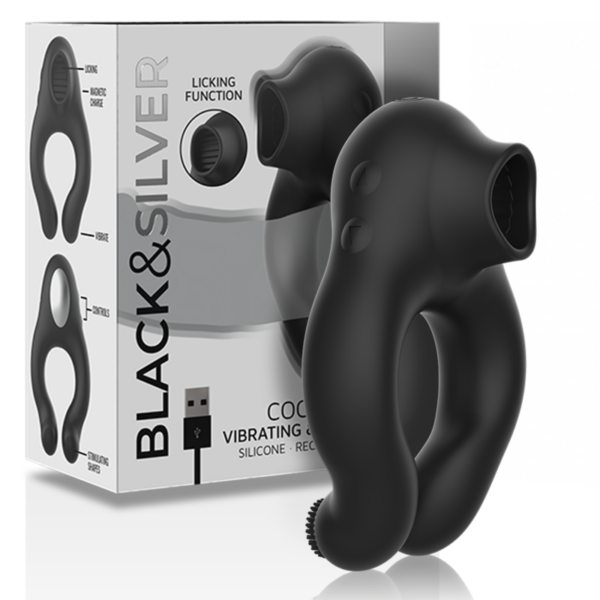 Imagen del artículo erótico BLACK&SILVER - ANILLO VIBRADOR SILICONA 3 MOTORES RECARGABLE NEGRO de BLACK&SILVER en la sección JUGUETES BIENESTAR |Vibradores|Mini vibradores de Millenial Sexshop.