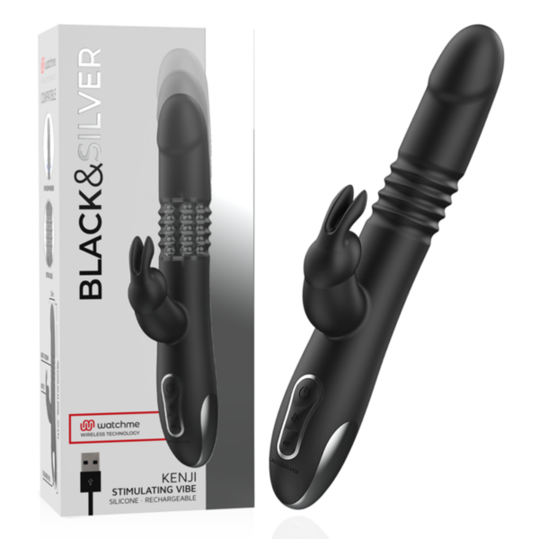 Imagen del artículo erótico BLACK&SILVER - KENJI VIBRADOR RABBIT UP & DOWN COMPATIBLE CON WATCHME de BLACK&SILVER en la sección JUGUETES BIENESTAR |Vibradores|Vibradores control remoto de Millenial Sexshop.