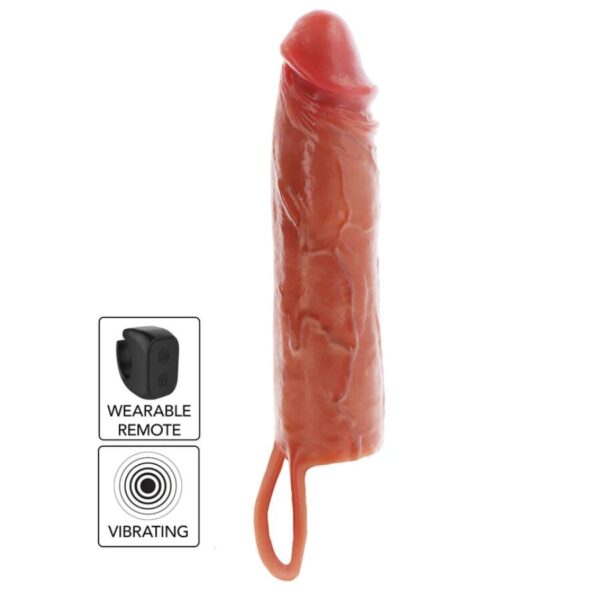 Imagen del artículo erótico GET REAL - FUNDA HYDRATED SKIN DE SILICONA CON VIBRACIÓN PARA PENE CARAMELO 20 CM de GET REAL en la sección JUGUETES BIENESTAR |Juguetes para Hombres|Accesorios para el pene|Fundas Pene con Extensión de Millenial Sexshop.