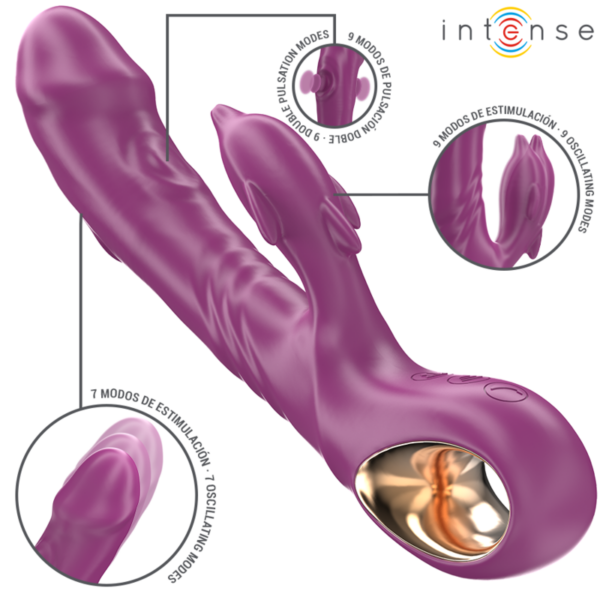 Imagen del artículo erótico INTENSE - HALLE VIBRADOR MULTIFUNCIÓN CON LENGUA ESTIMULADORA EN FORMA DE DELFÍN MORADO de INTENSE FUN en la sección JUGUETES BIENESTAR |Vibradores|Vibradores HI-TECH de Millenial Sexshop.