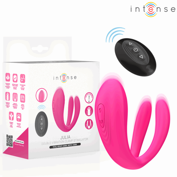 Imagen del artículo erótico INTENSE - JULIA VIBRADOR & ESTIMULADOR DE PINZAS CONTROL REMOTO de INTENSE COUPLES TOYS en la sección JUGUETES BIENESTAR |Vibradores|Vibradores control remoto de Millenial Sexshop.