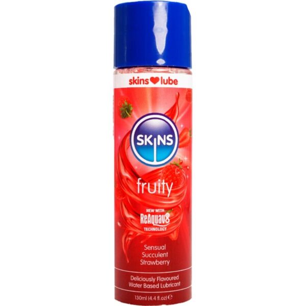 Imagen del artículo erótico SKINS - FRUITY LUBRICANTE BASE DE AGUA FRESA 130 ML de SKINS en la sección DROGUERÍA |Lubricantes|Con deliciosos Sabores de Millenial Sexshop.