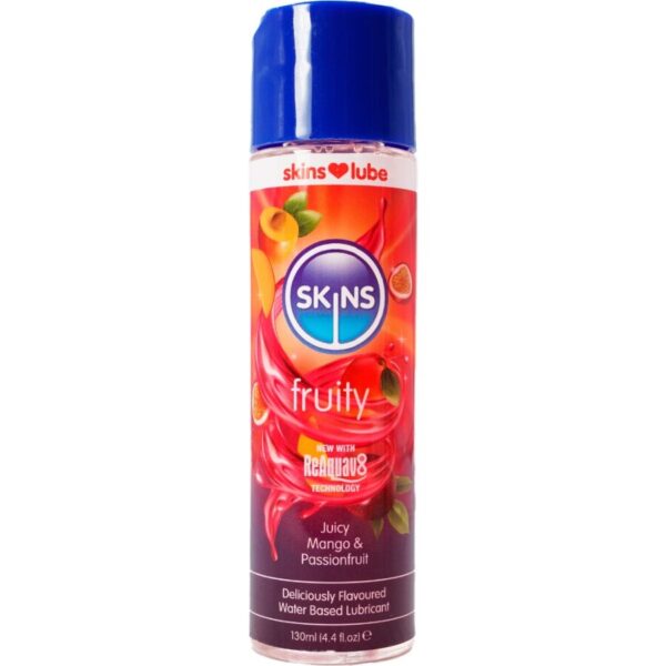 Imagen del artículo erótico SKINS - FRUITY LUBRICANTE BASE DE AGUA MANGO & FRUTA PASIÓN 130 ML de SKINS en la sección DROGUERÍA |Lubricantes|Con deliciosos Sabores de Millenial Sexshop.