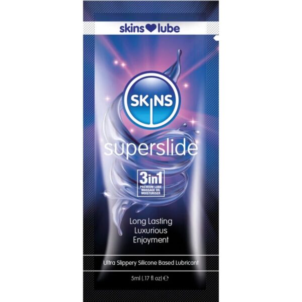 Imagen del artículo erótico SKINS - SUPERSLIDE LUBRICANTE BASE DE SILICONA MONODOSIS 5 ML de SKINS en la sección DROGUERÍA |Lubricantes|Base Silicona de Millenial Sexshop.