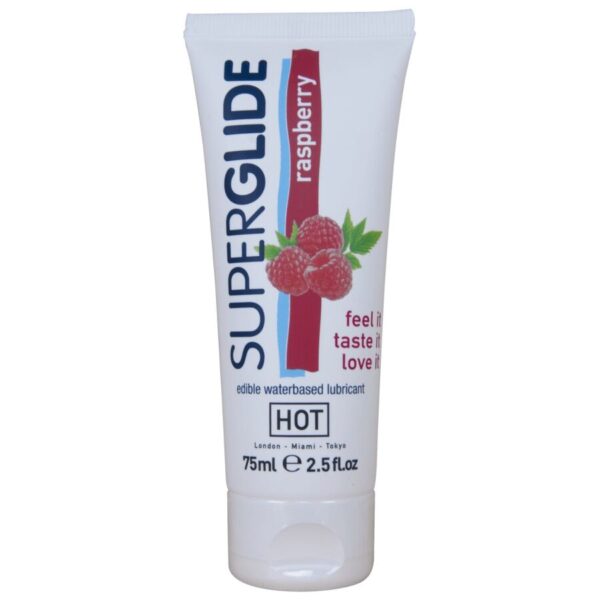 Imagen del artículo erótico HOT - SUPERGLIDE LUBRICANTE COMESTIBLE BASE AGUA FRAMBUESA 75 ML de HOT en la sección DROGUERÍA |Lubricantes|Con deliciosos Sabores de Millenial Sexshop.