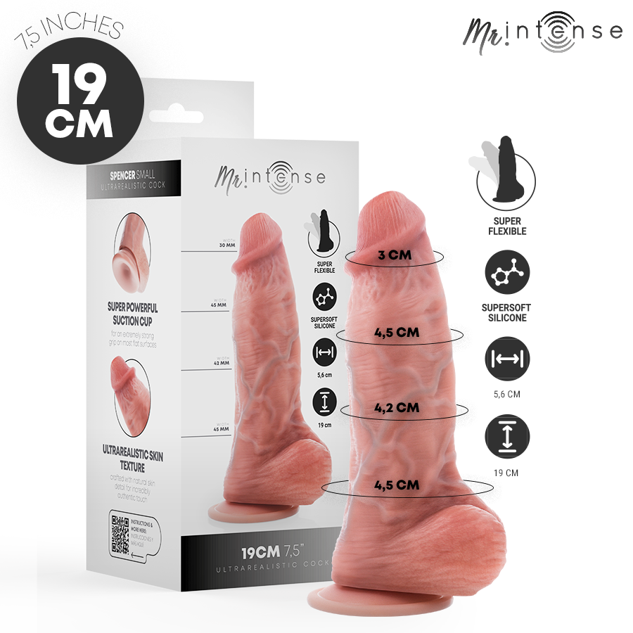 Imagen del artículo erótico MR INTENSE - SMALL SPENCER DILDO SILICONA 19 CM -Ø- 4.5 CM de MR. INTENSE en la sección JUGUETES BIENESTAR |Dildos sin Vibración|Penes realisticos de Millenial Sexshop.