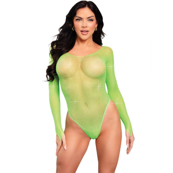 Imagen del artículo erótico LEG AVENUE - BODY MANGA LARGA CRISTALIZADA VERDE de LEG AVENUE TEDDIES en la sección MODA & LENCERÍA|Lencería Mujer|Lencería Sexy|Bodys de Millenial Sexshop.