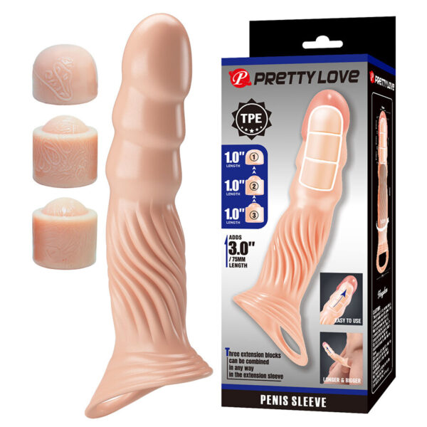 Imagen del artículo erótico PRETTY LOVE - FUNDA PARA PENE TEXTURIZADA CON EXTENSORES de PRETTY LOVE MALE en la sección JUGUETES BIENESTAR |Juguetes para Hombres|Accesorios para el pene|Fundas Pene con Extensión de Millenial Sexshop.