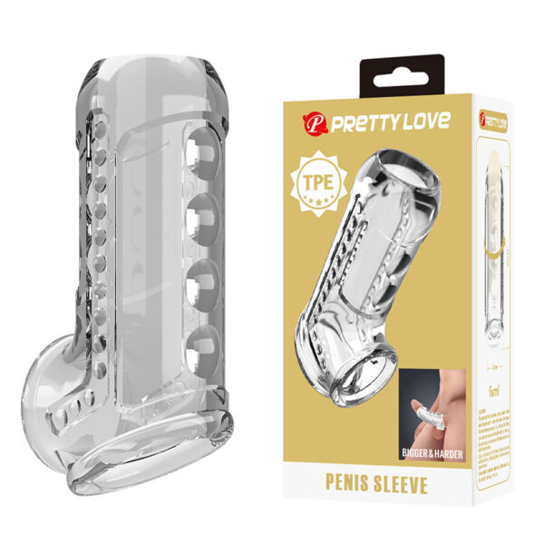 Imagen del artículo erótico PRETTY LOVE - FUNDA PARA PENE TEXTURIZADA TRANSPARENTE de PRETTY LOVE MALE en la sección JUGUETES BIENESTAR |Juguetes para Hombres|Accesorios para el pene|Fundas Pene sin Extensión de Millenial Sexshop.