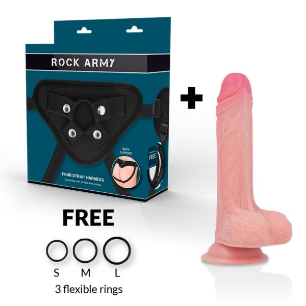 Imagen del artículo erótico ROCKARMY - ARNÉS + LIQUID SILICONE DILDO PREMIUM MUSTANG 18 CM -O- 4.14 CM de ROCK ARMY en la sección JUGUETES BIENESTAR |Dildos sin Vibración|Penes realísticos de Millenial Sexshop.