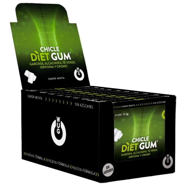 Imagen del artículo erótico WUG DIET – DISPLAY 12 X 8 UDS | Control del apetito y reducción del picoteo de WUG GUM en la sección DROGUERÍA |Complementos Alimenticios|Chicles Estimulantes de Millenial Sexshop.