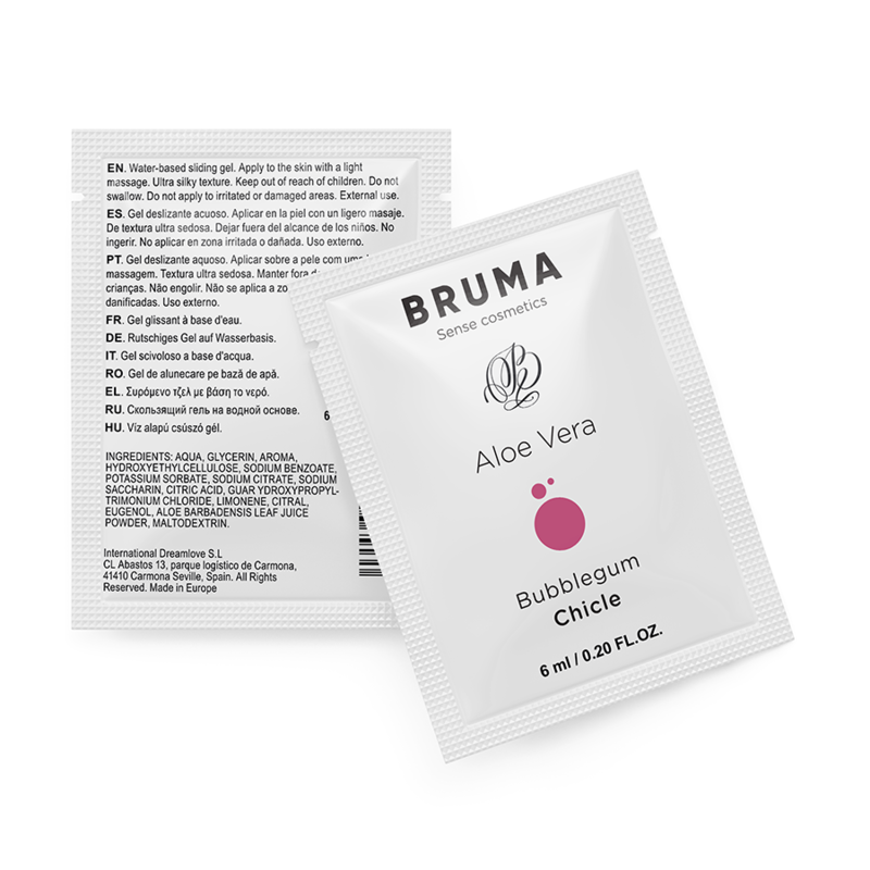 BRUMA - 6 ML GEL DESLIZANTE CON ALOE VERA SABOR A CHICLE-MillenialSexshop-BRUMA Imagen del artículo erótico BRUMA - 6 ML GEL DESLIZANTE CON ALOE VERA SABOR A CHICLE de BRUMA en la sección DROGUERÍA |Lubricantes|Monodosis de Millenial Sexshop.