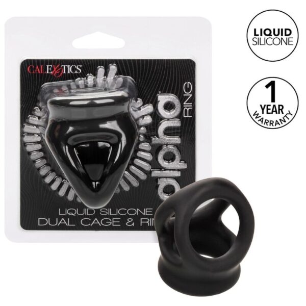 Imagen del artículo erótico CALEXOTICS - ALPHA ANILLO DE JAULA DOBLE NEGRO de CALEXOTICS en la sección JUGUETES BIENESTAR |Juguetes para Hombres|Accesorios para el pene|Anillos Pene|Anillos sin vibración de Millenial Sexshop.