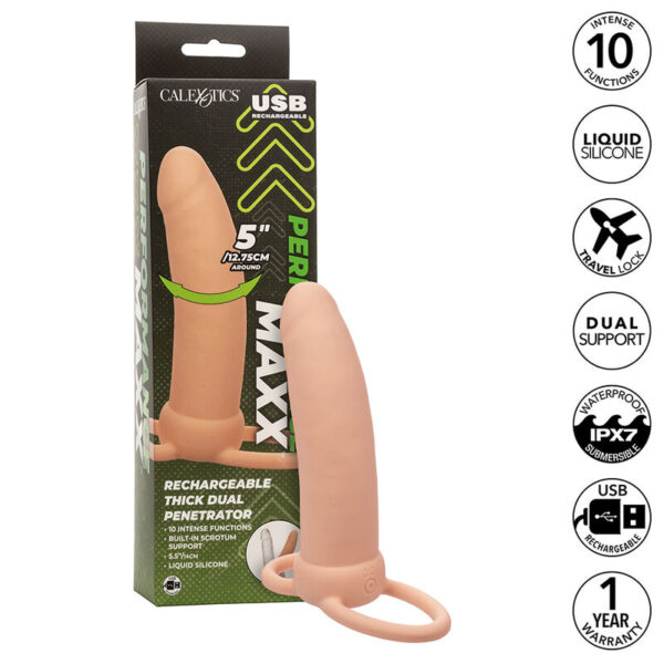 Imagen del artículo erótico CALEXOTICS - MAXX DOBLE PENETRADOR GRUESO 10 VIBRACIONES NATURAL de CALEXOTICS en la sección JUGUETES BIENESTAR |Juguetes para Hombres|Accesorios para el pene|Extensor pene con Arnés de Millenial Sexshop.