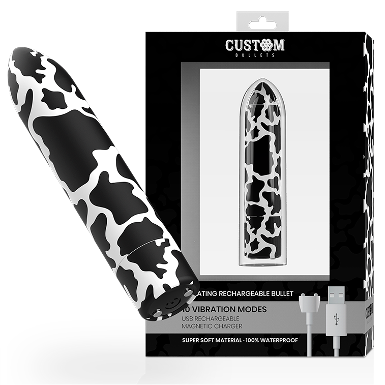 CUSTOM BULLETS - BALA RECARGABLE COW 10 INTENSIDADES-MillenialSexshop-CUSTOM BULLETS Imagen del artículo erótico CUSTOM BULLETS - BALA RECARGABLE COW 10 INTENSIDADES de CUSTOM BULLETS en la sección JUGUETES BIENESTAR |Juguetes para Mujeres|Estimuladores|Balas vibradoras de Millenial Sexshop.