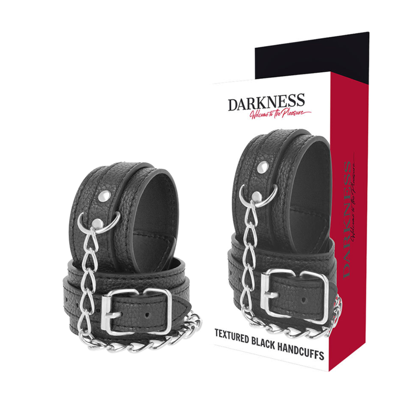 DARKNESS - ESPOSAS LEATHER NEGRO TEXTURA-MillenialSexshop-DARKNESS BONDAGE Imagen del artículo erótico DARKNESS - ESPOSAS LEATHER NEGRO TEXTURA de DARKNESS BONDAGE en la sección BDSM & BONDAGE |Bondage|Esposas de Millenial Sexshop.