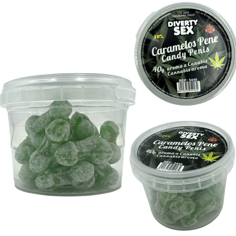 DIABLO PICANTE - 20 CARAMELOS CON FORMA DE PENE CON AROMA CANNABIS-MillenialSexshop-DIABLO GOLOSO Imagen del artículo erótico DIABLO PICANTE - 20 CARAMELOS CON FORMA DE PENE CON AROMA CANNABIS de DIABLO GOLOSO en la sección ARTÍCULOS VARIOS|Dulces|Caramelos Divertidos de Millenial Sexshop.