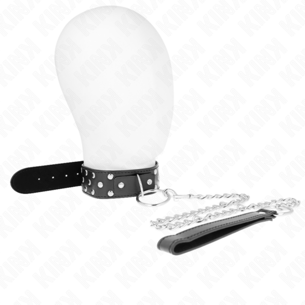 Imagen del artículo erótico KINK - COLLAR CON CORREA 65 CM REMACHE ANILLA NEGRO AJUSTABLE 36-50 CM X 3.8 CM de KINK COLLAR & GAG en la sección BDSM & BONDAGE |Bondage|Collares de Millenial Sexshop.