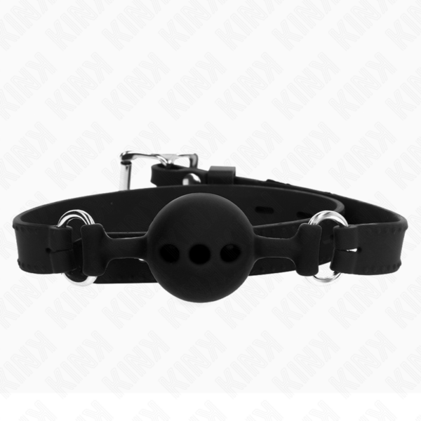 Imagen del artículo erótico KINK - MORDAZA 55 x 2 CM DE BOLA 4 CM DE SILICONA COMPLETA TALLA S NEGRO AJUSTABLE 35-51 CM de KINK COLLAR & GAG en la sección BDSM & BONDAGE |Bondage|Mordazas de Millenial Sexshop.
