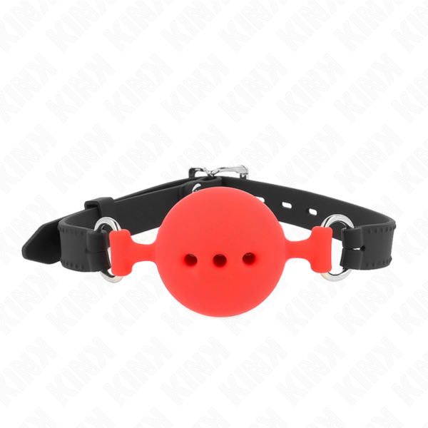 Imagen del artículo erótico KINK - MORDAZA 55 x 2 CM DE BOLA 5 CM DE SILICONA COMPLETA TALLA L ROJO AJUSTABLE 35-51 CM de KINK COLLAR & GAG en la sección BDSM & BONDAGE |Bondage|Mordazas de Millenial Sexshop.