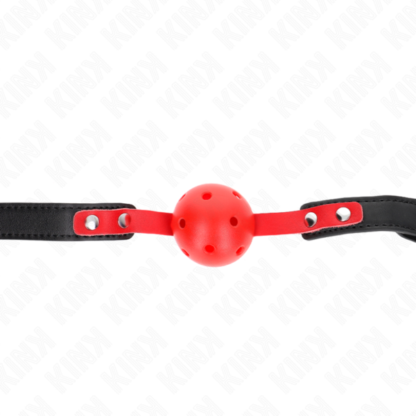 Imagen del artículo erótico KINK - MORDAZA DE BOLA 4 CM DURA HUECA ROJO CORREA NEGRA 60 x 2 CM AJUSTABLE 37-52 CM de KINK COLLAR & GAG en la sección BDSM & BONDAGE |Bondage|Mordazas de Millenial Sexshop.