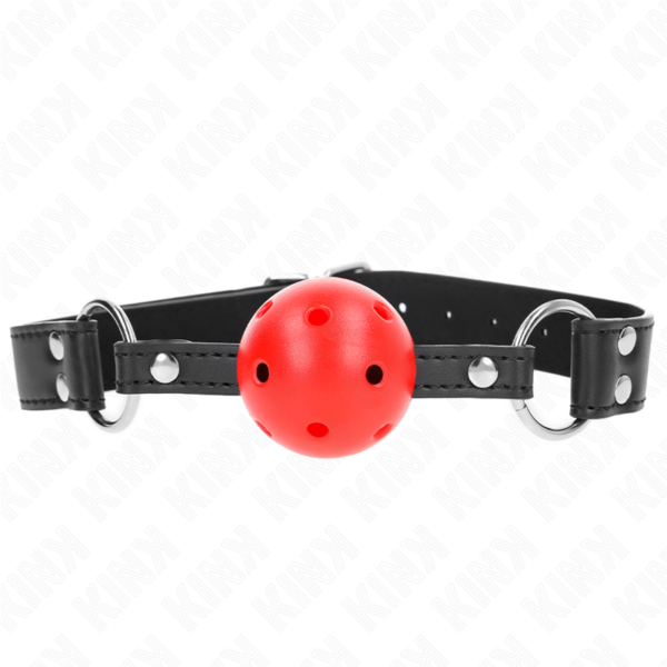 Imagen del artículo erótico KINK - MORDAZA DE BOLA 4 CM TRANSPIRABLE CON DOBLE REMACHE DE CUERO 62 x 2.5 CM AJUSTABLE 42-58 CM de KINK COLLAR & GAG en la sección BDSM & BONDAGE |Bondage|Mordazas de Millenial Sexshop.