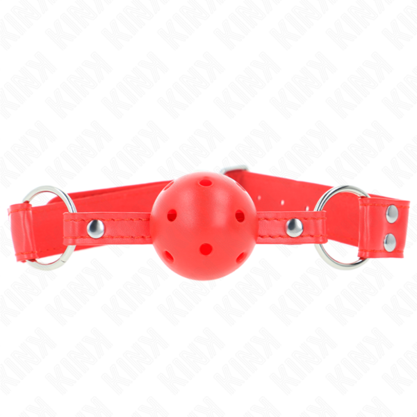 Imagen del artículo erótico KINK - MORDAZA DE BOLA 4.5 CM DURA HUECA ROJO COMPLETA 62 x 2 CM de KINK COLLAR & GAG en la sección BDSM & BONDAGE |Bondage|Mordazas de Millenial Sexshop.
