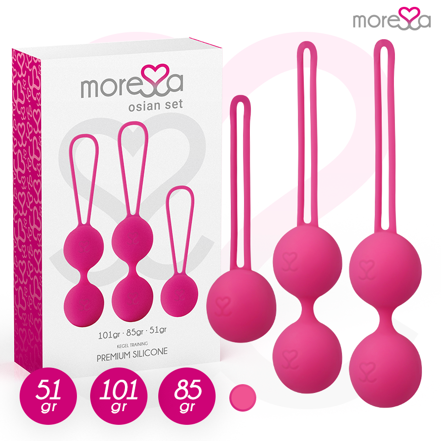 MORESSA - OSIAN SET PREMIUM SILICONA ROSA (Osian One - 51 g | Osian Two - 101 g | Osian Three 85 g)-MillenialSexshop-MORESSA Imagen del artículo erótico MORESSA - OSIAN SET PREMIUM SILICONA ROSA (Osian One - 51 g | Osian Two - 101 g | Osian Three 85 g) de MORESSA en la sección JUGUETES BIENESTAR |Juguetes para Mujeres|Bolas Chinas|Bolas Silicona de Millenial Sexshop.